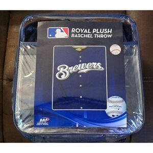 MLB Brewers Royal Plush Raschel Throw Blanket 50" X 60" baseball fan